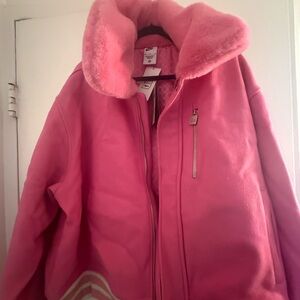 Nike Pink Teddy Jacket with Faux Fur Collar